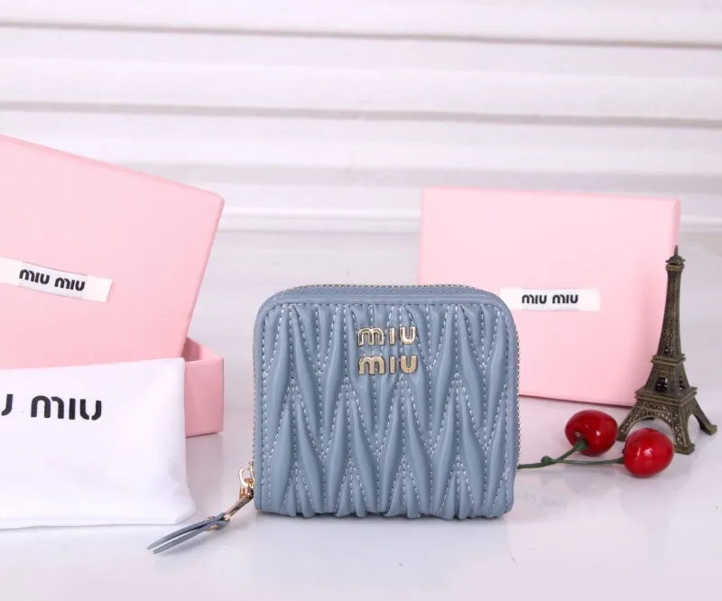 MIU MIU Light Blue Zip Around Wallet