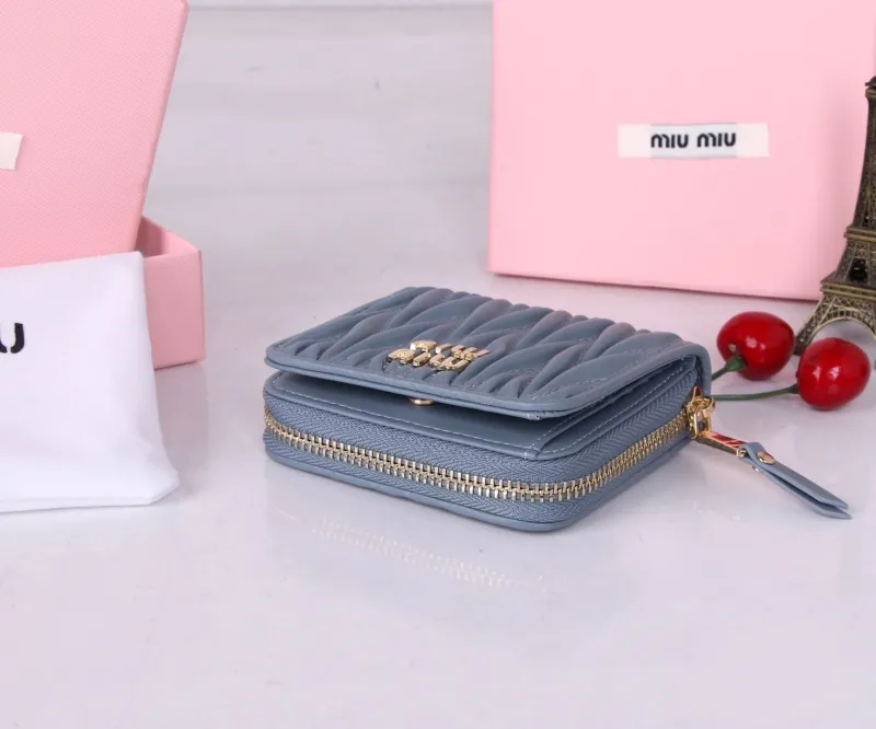 MIU MIU Light Blue Zip Around Wallet - Image 4