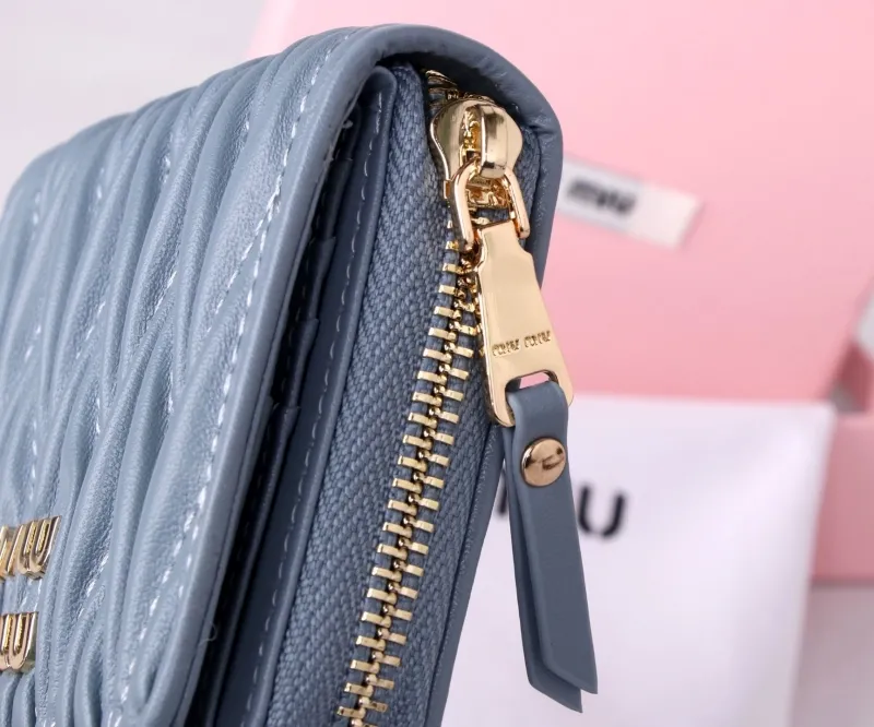 MIU MIU Light Blue Zip Around Wallet - Image 6