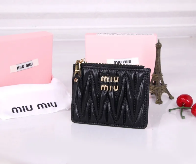MIU MIU Black Leather Zipper Card Wallet
