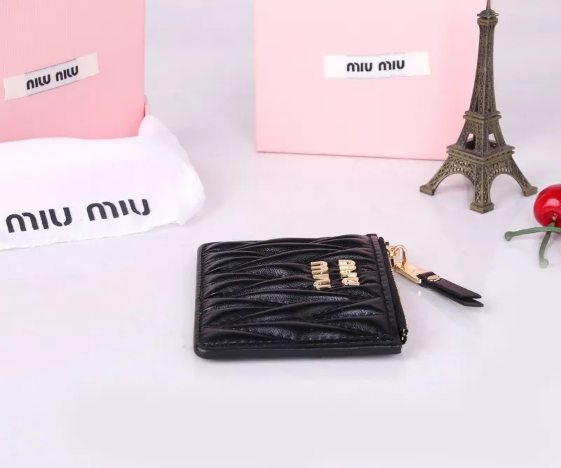 MIU MIU Black Leather Zipper Card Wallet - Image 3
