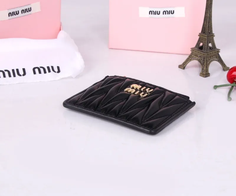 MIU MIU Black Leather Zipper Card Wallet - Image 4