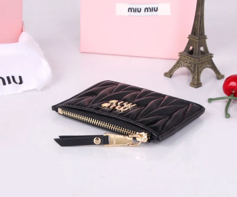MIU MIU Black Leather Zipper Card Wallet - Image 5