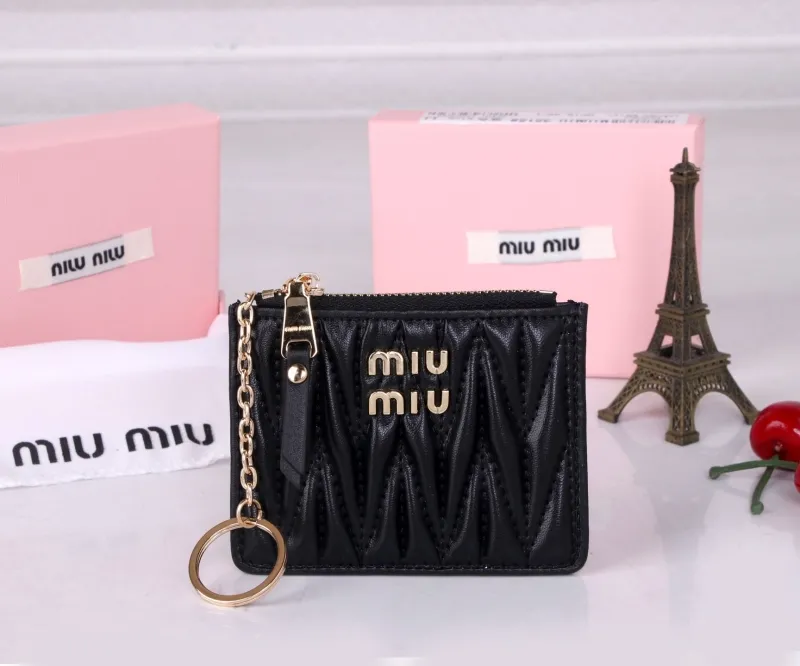 MIU MIU Black Leather Zipper Card Wallet - Image 7
