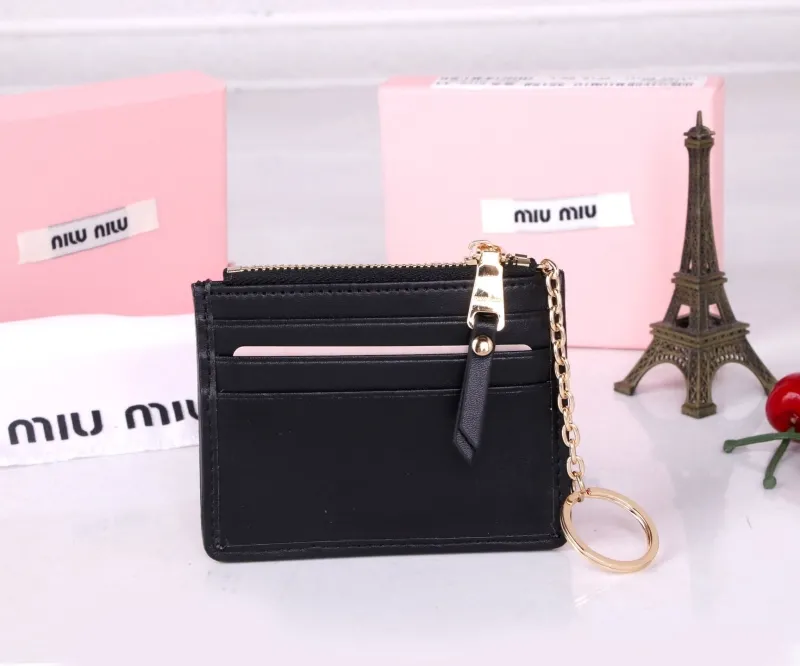 MIU MIU Black Leather Zipper Card Wallet - Image 8