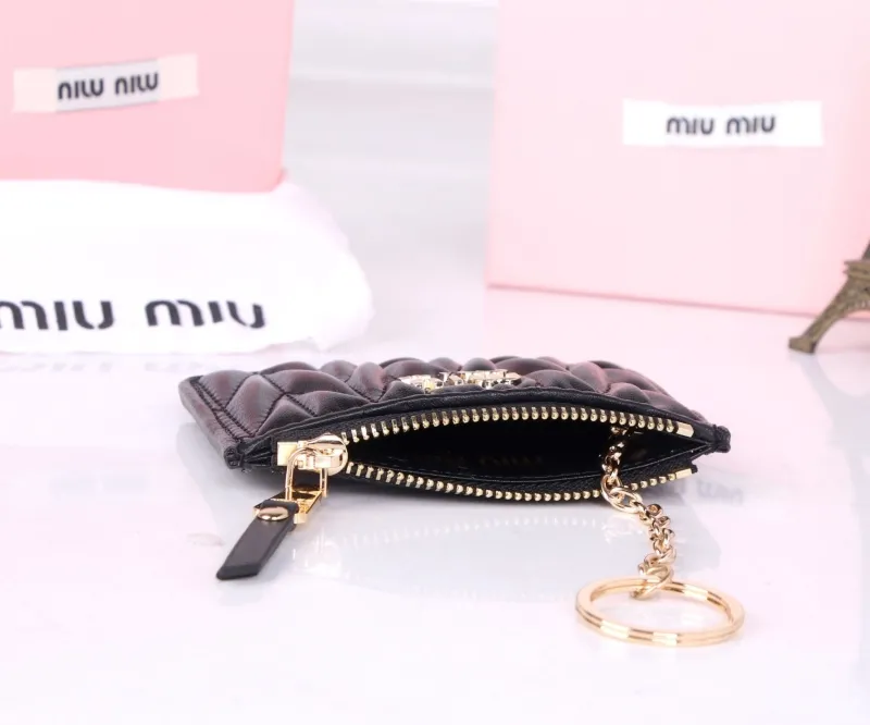 MIU MIU Black Leather Zipper Card Wallet - Image 9