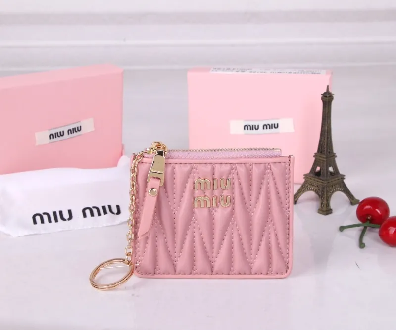 Miu Miu Pink Zip Card Holder with Keychain