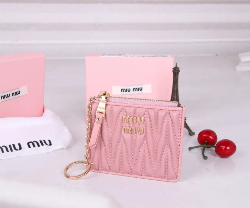 Alternative view of Miu Miu Pink Zip Card Holder with Keychain