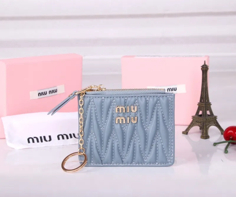 MIU MIU Light Blue Card Holder Wallet with Keychain
