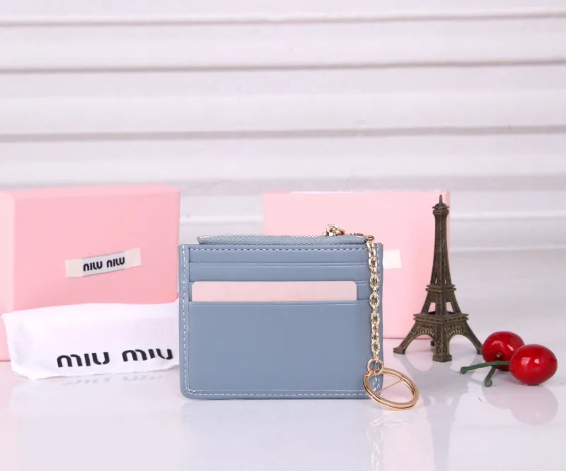 MIU MIU Light Blue Card Holder Wallet with Keychain - Image 3