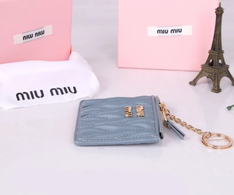 MIU MIU Light Blue Card Holder Wallet with Keychain - Image 4