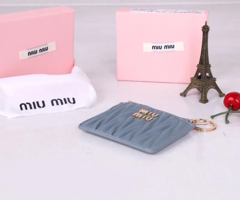 MIU MIU Light Blue Card Holder Wallet with Keychain - Image 5