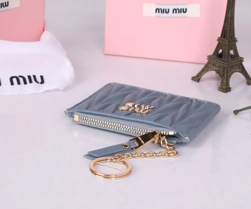 MIU MIU Light Blue Card Holder Wallet with Keychain - Image 6