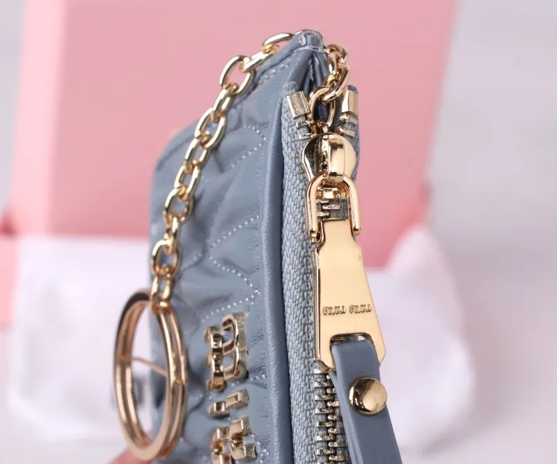 MIU MIU Light Blue Card Holder Wallet with Keychain - Image 7