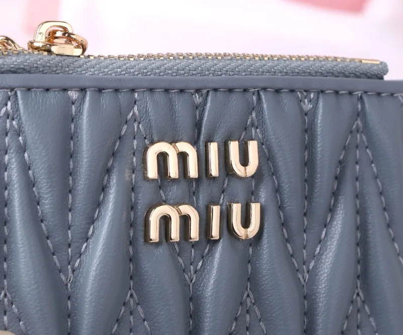 MIU MIU Light Blue Card Holder Wallet with Keychain - Image 8