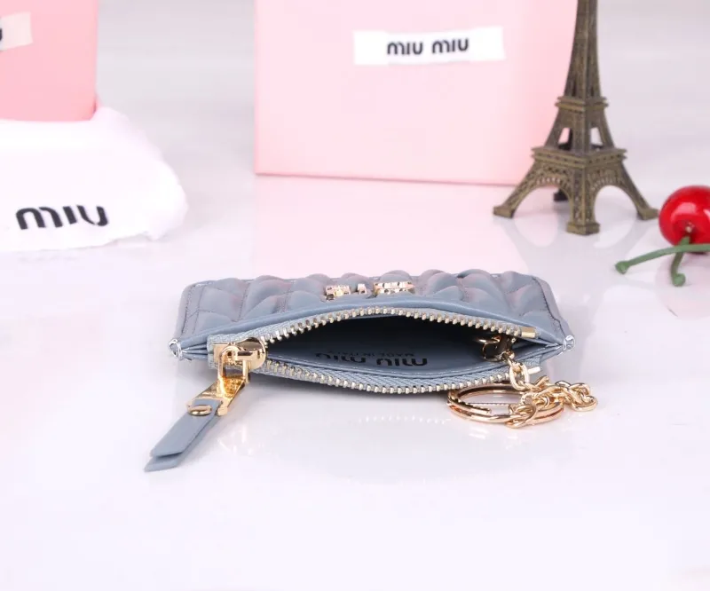 MIU MIU Light Blue Card Holder Wallet with Keychain - Image 9