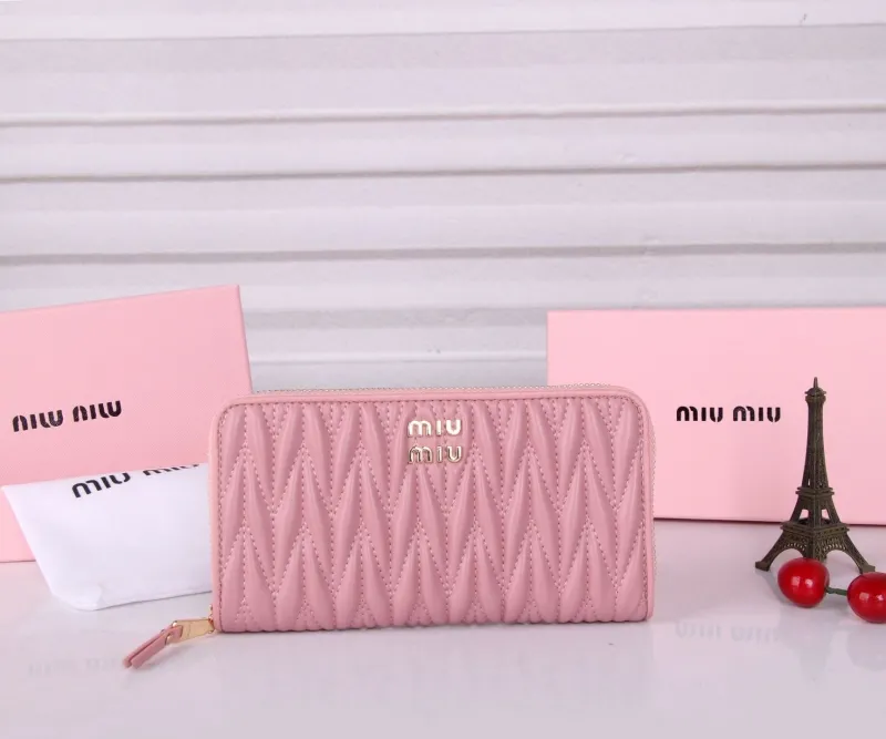 Miu Miu Pink Quilted Zip Around Wallet