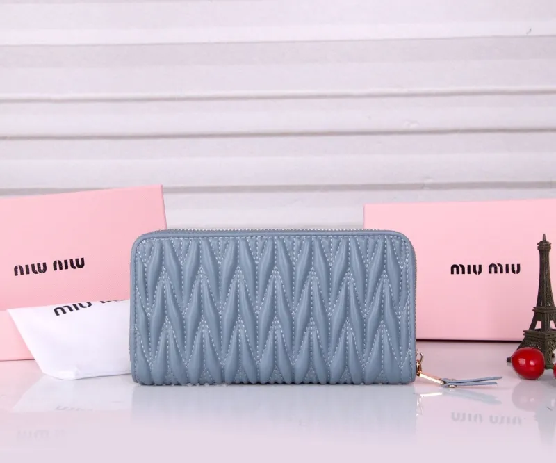 Miu Miu Light Blue Quilted Zip Around Wallet - Image 4