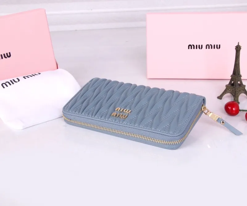 Miu Miu Light Blue Quilted Zip Around Wallet - Image 5