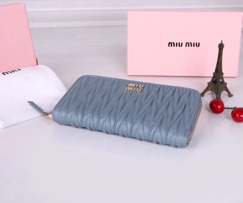 Miu Miu Light Blue Quilted Zip Around Wallet - Image 6