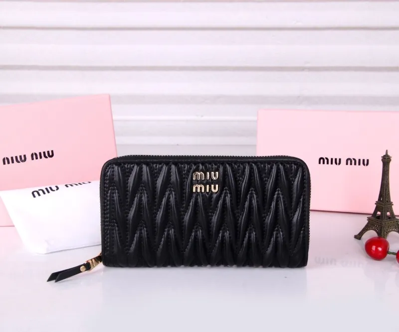 MIU MIU Black Leather Zip Around Wallet
