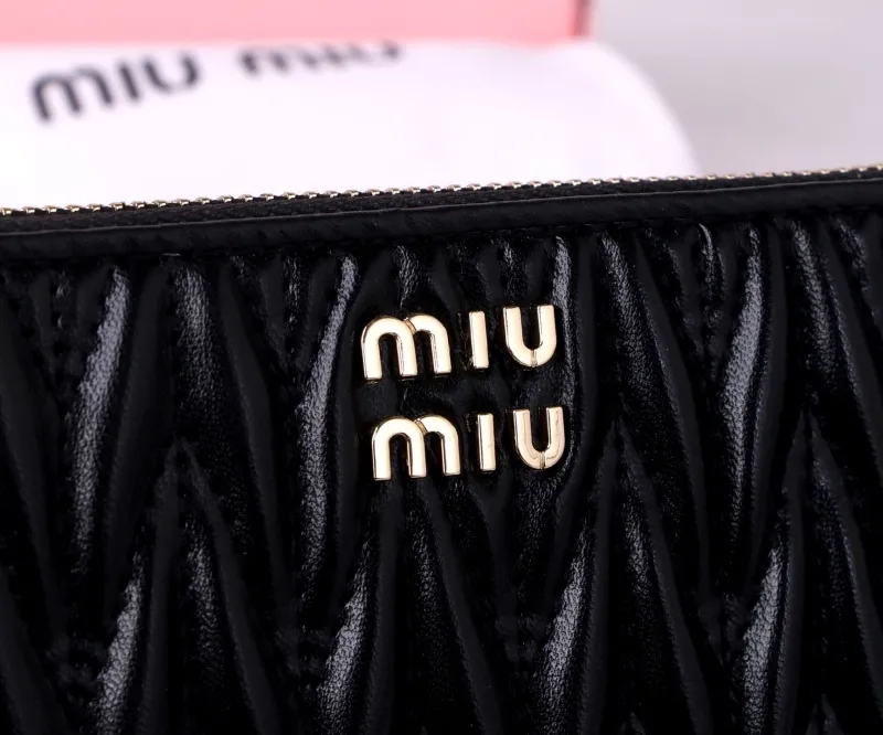 MIU MIU Black Leather Zip Around Wallet - Image 3