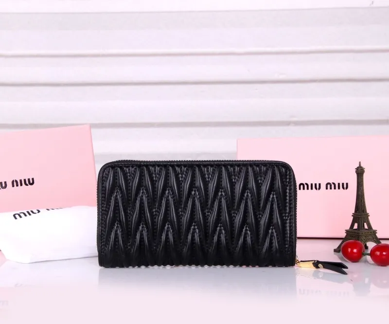 MIU MIU Black Leather Zip Around Wallet - Image 5