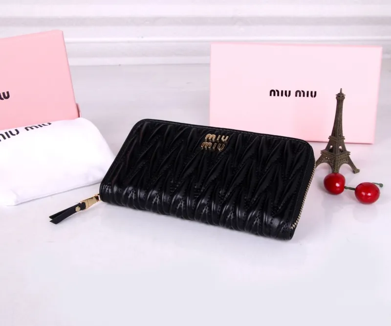 MIU MIU Black Leather Zip Around Wallet - Image 6
