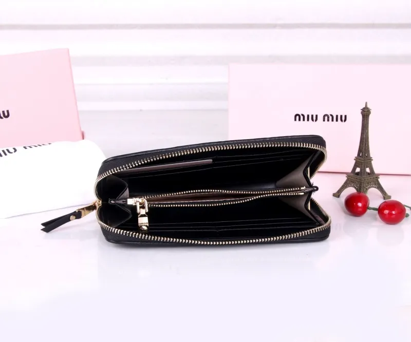 MIU MIU Black Leather Zip Around Wallet - Image 7