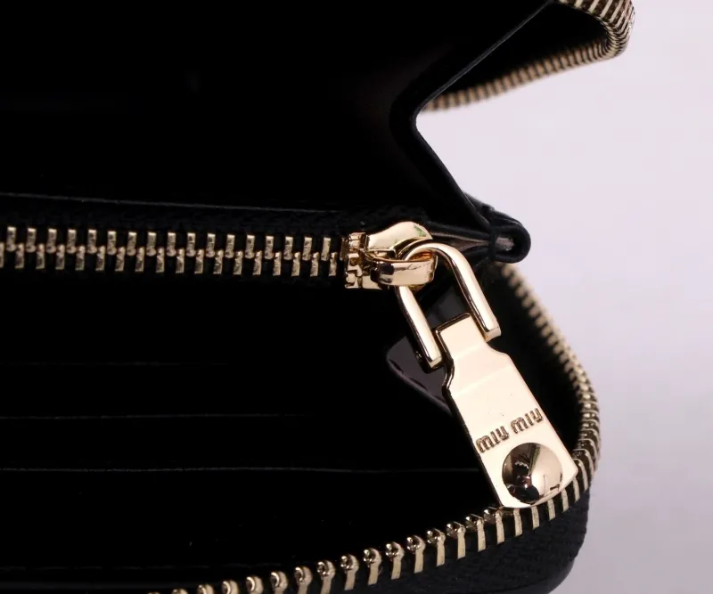 MIU MIU Black Leather Zip Around Wallet - Image 8