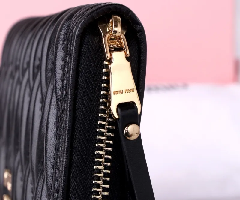 MIU MIU Black Leather Zip Around Wallet - Image 9