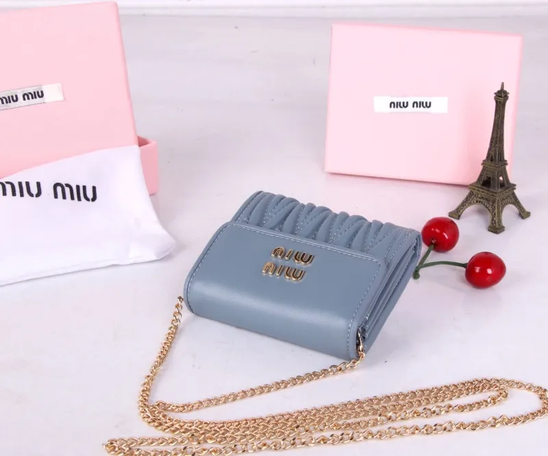 Miu Miu Blue Mini Chain Wallet Bag - Image 6