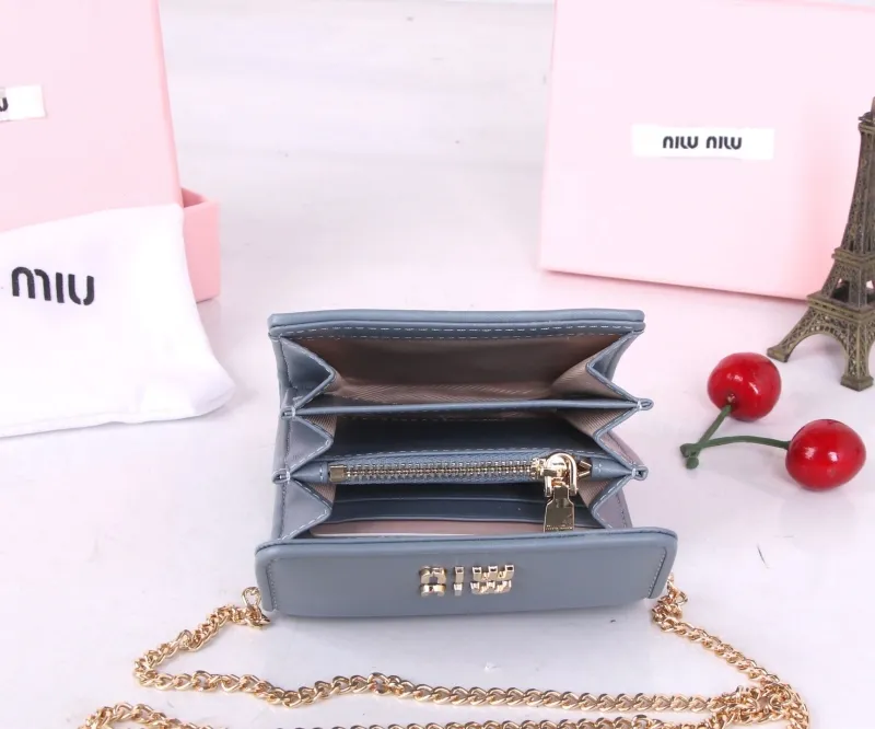 Miu Miu Blue Mini Chain Wallet Bag - Image 7