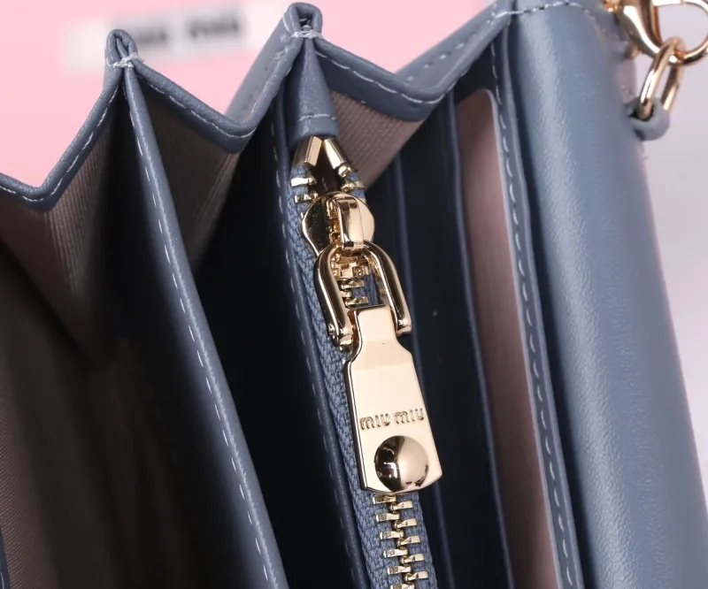 Miu Miu Blue Mini Chain Wallet Bag - Image 8