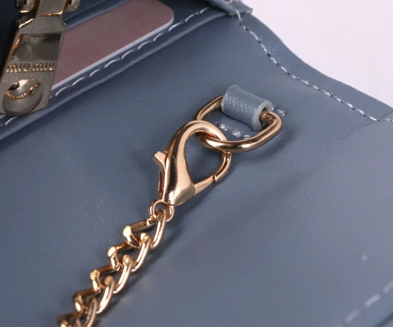Miu Miu Blue Mini Chain Wallet Bag - Image 9