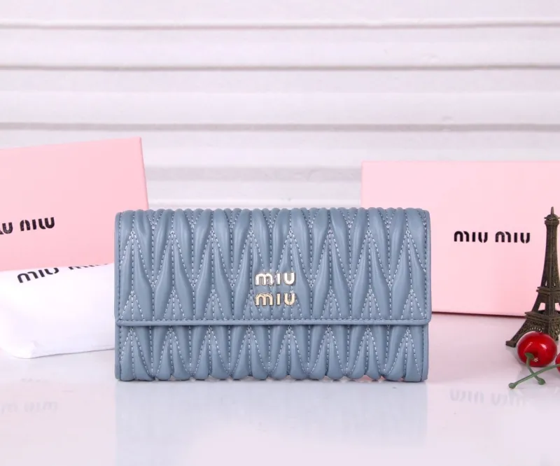 MIU MIU Blue Matelasse Long Wallet