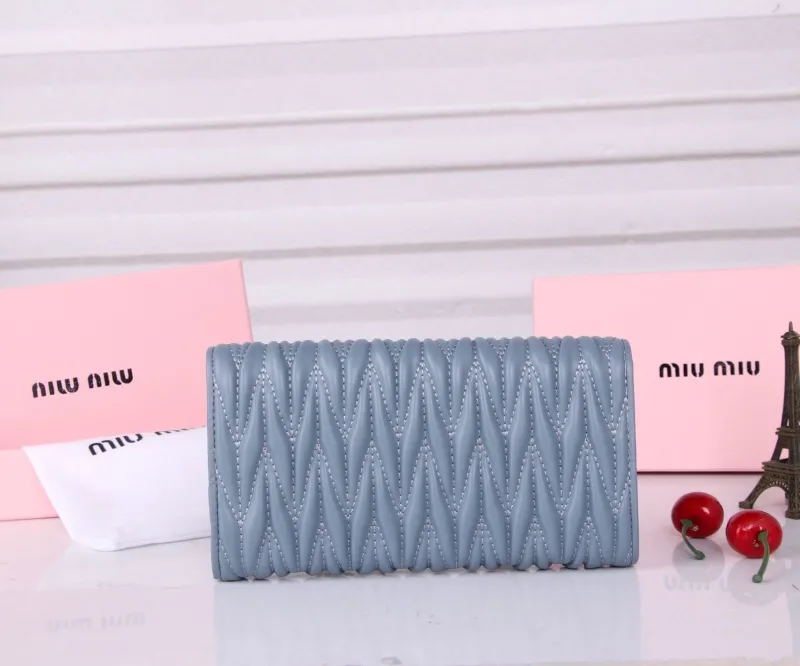 MIU MIU Blue Matelasse Long Wallet - Image 4