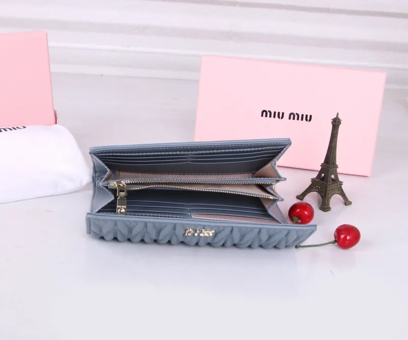 MIU MIU Blue Matelasse Long Wallet - Image 8