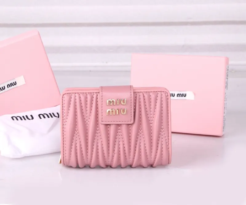 Miu Miu Pink Quilted Zip Wallet