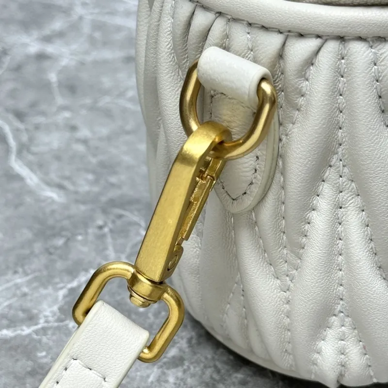 Miu Miu Cream White Quilted Crossbody Bucket Bag - Image 4