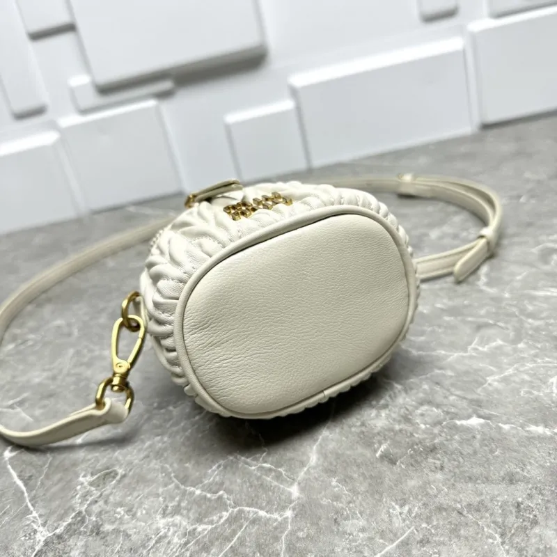 Miu Miu Cream White Quilted Crossbody Bucket Bag - Image 6