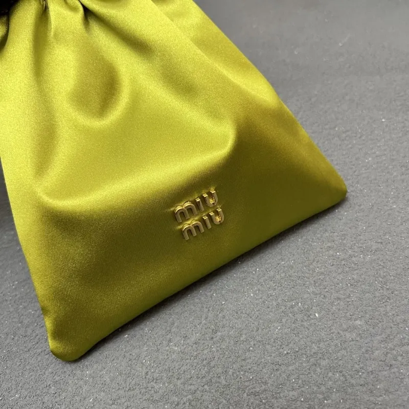 Miu Miu 5BG010 Lime Green Drawstring Cosmetic Pouch 18x20cm - Image 3
