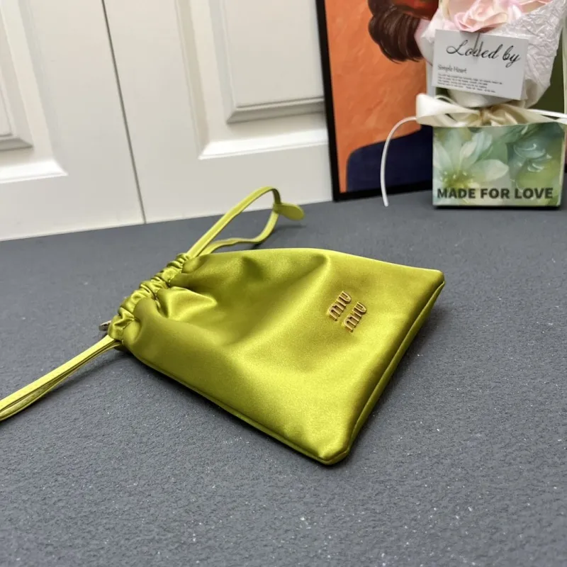 Miu Miu 5BG010 Lime Green Drawstring Cosmetic Pouch 18x20cm - Image 4