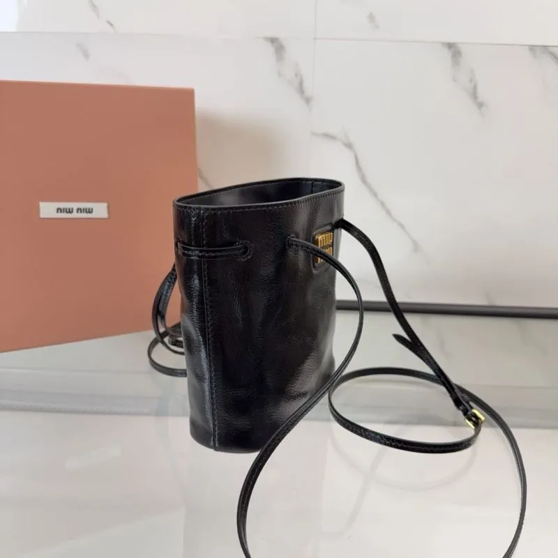 Miu Miu Black Leather Bucket Crossbody Bag - Image 3