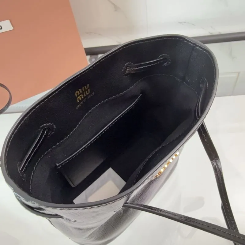 Miu Miu Black Leather Bucket Crossbody Bag - Image 6