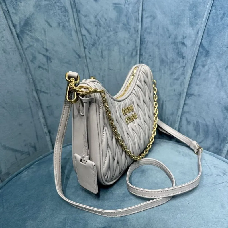 Miu Miu Light Gray Quilted Crossbody Satchel Bag - Image 3