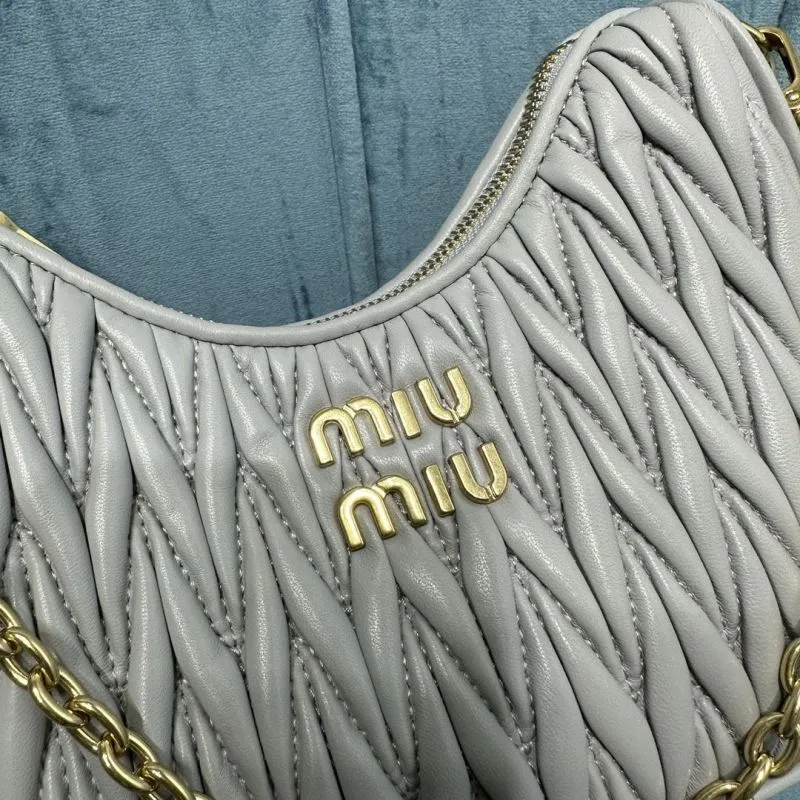 Miu Miu Light Gray Quilted Crossbody Satchel Bag - Image 4