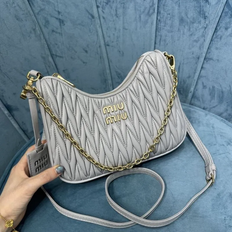 Miu Miu Light Gray Quilted Crossbody Satchel Bag - Image 5