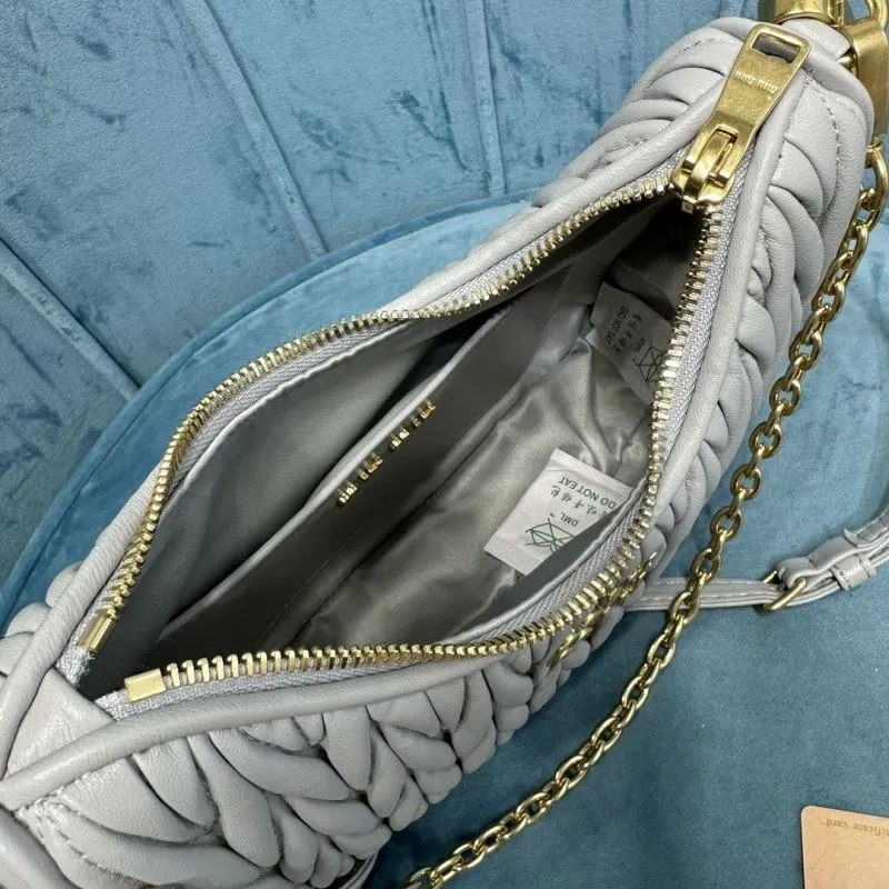 Miu Miu Light Gray Quilted Crossbody Satchel Bag - Image 7