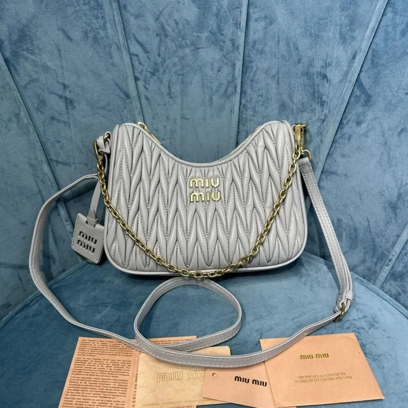 Miu Miu Light Gray Quilted Crossbody Satchel Bag - Image 9